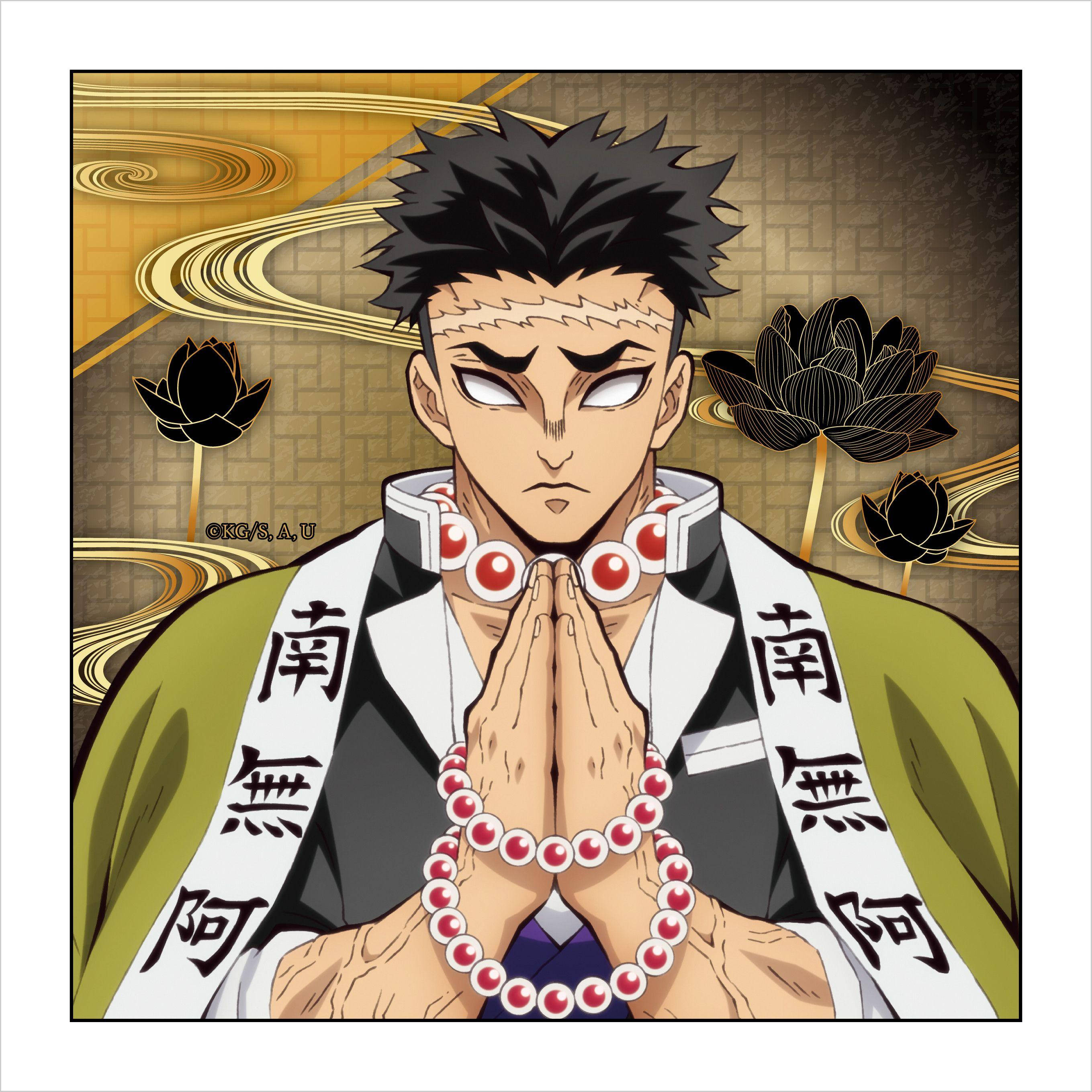 Gyomei Himejima, spiky black hair, white eyes, 2K Desktop Wallpaper