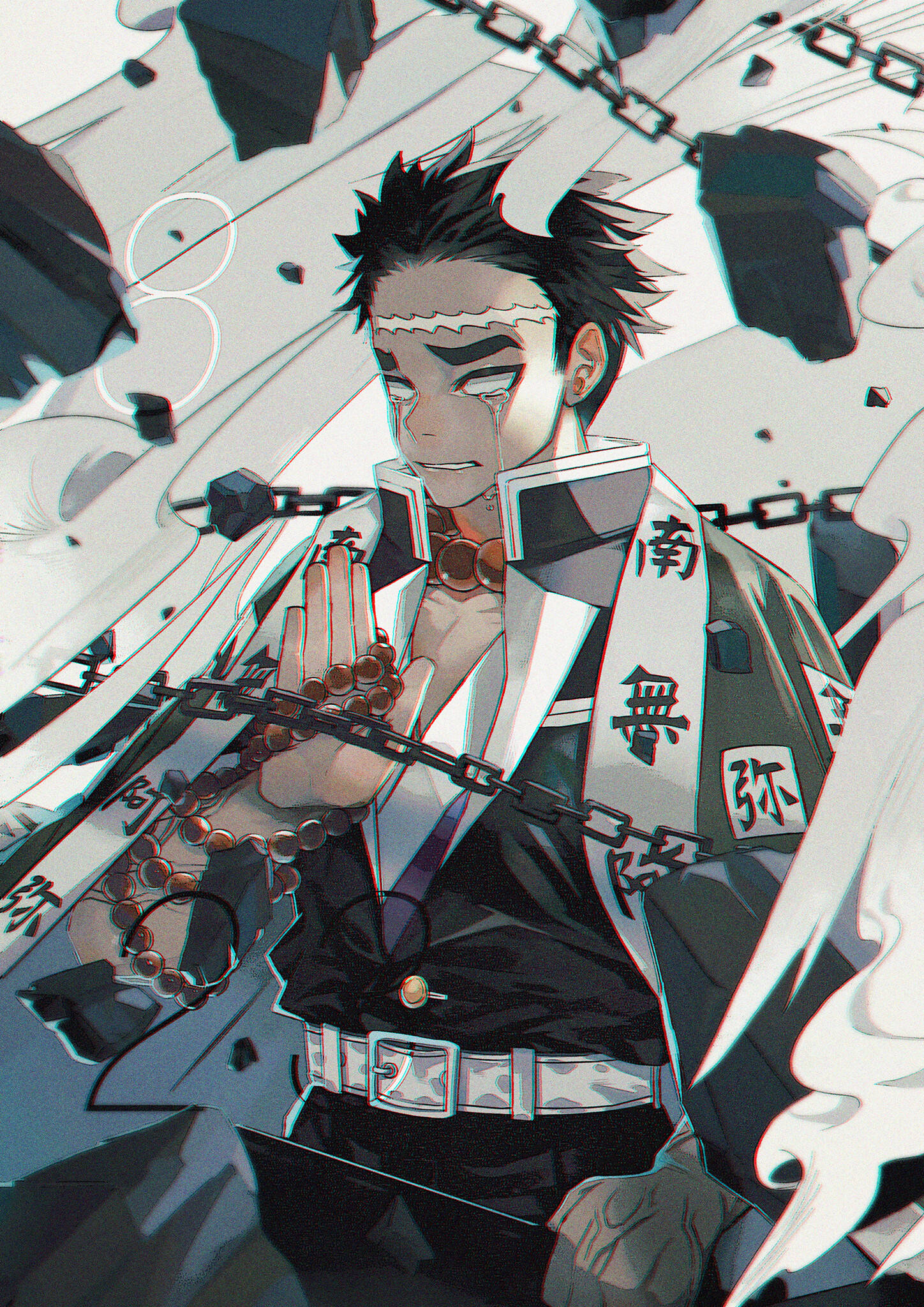 Gyomei Himejima, spiky black hair, chains breaking, Full HD Phone Wallpaper