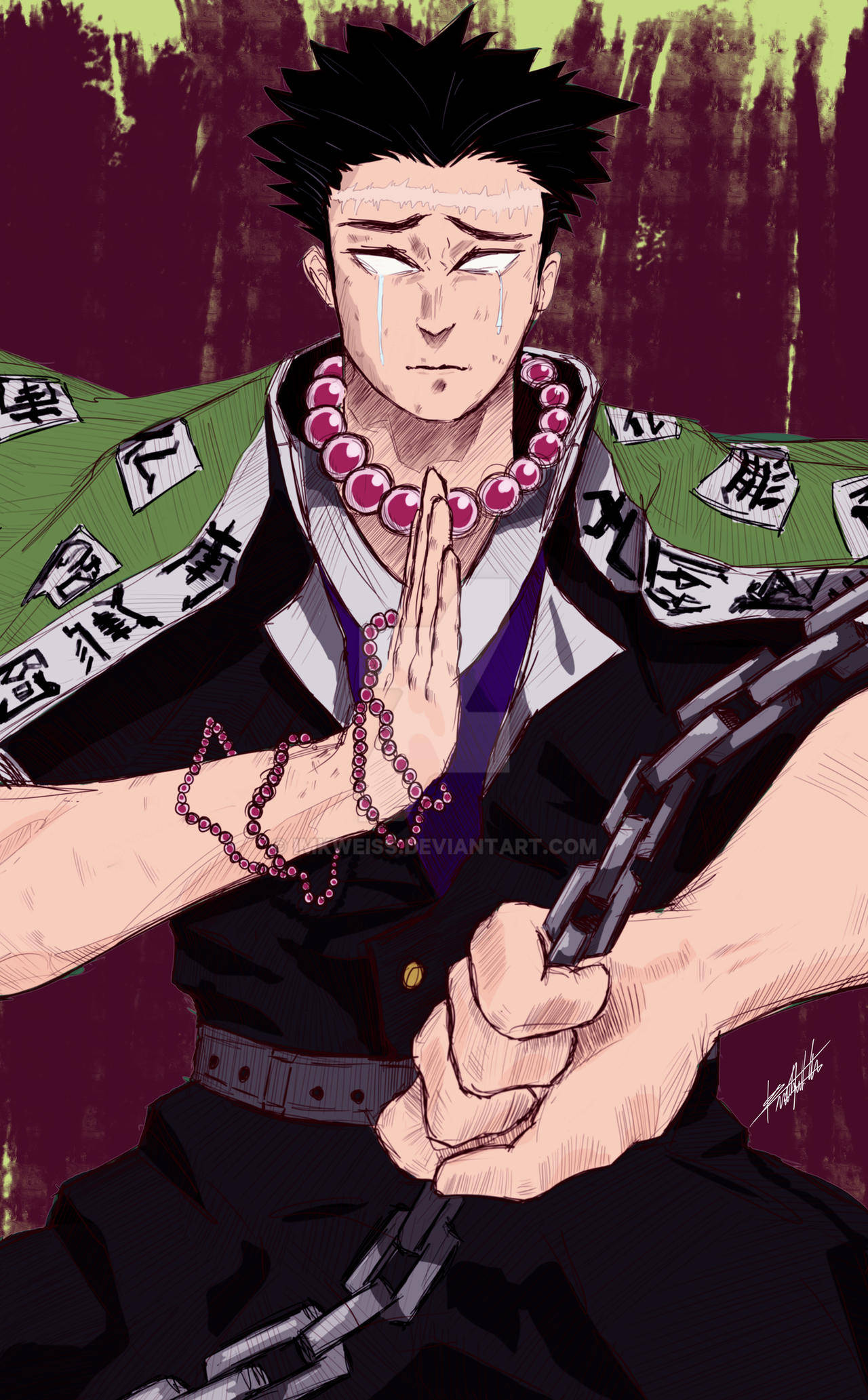 Gyomei Himejima, spiky black hair, glowing eyes, Full HD Phone Wallpaper