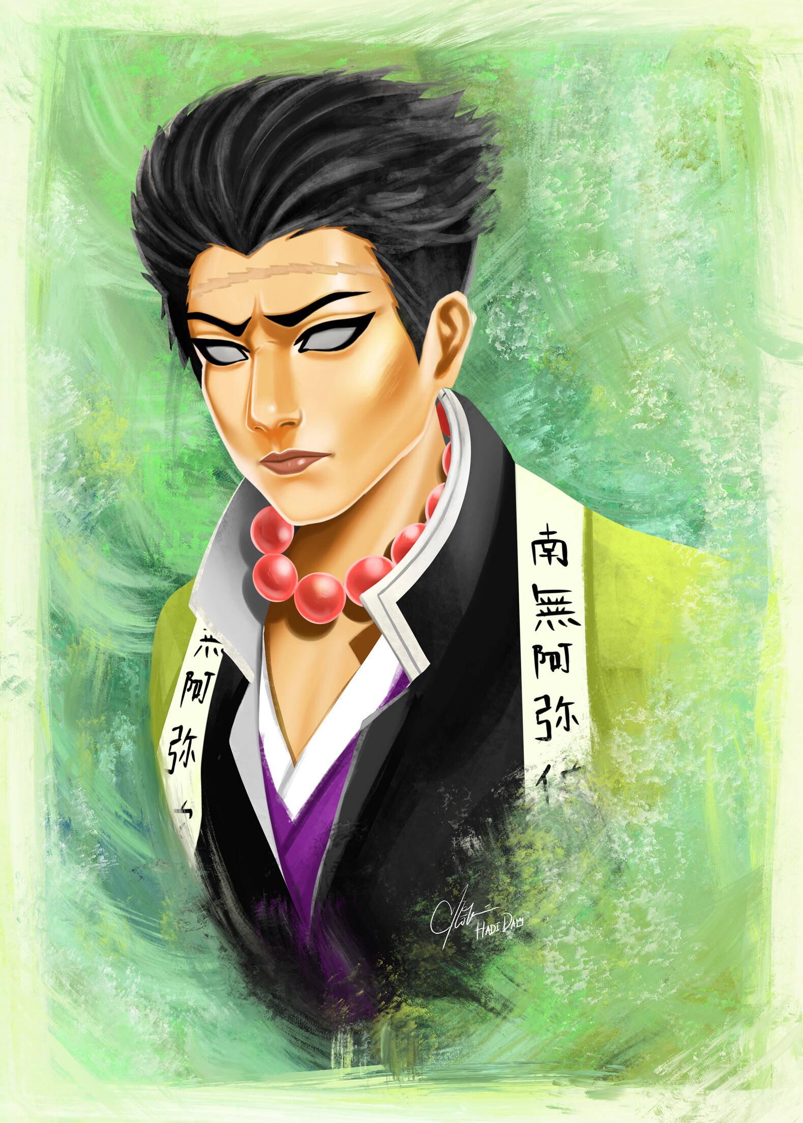 Gyomei Himejima, black hair, red beads, Full HD Phone Wallpaper