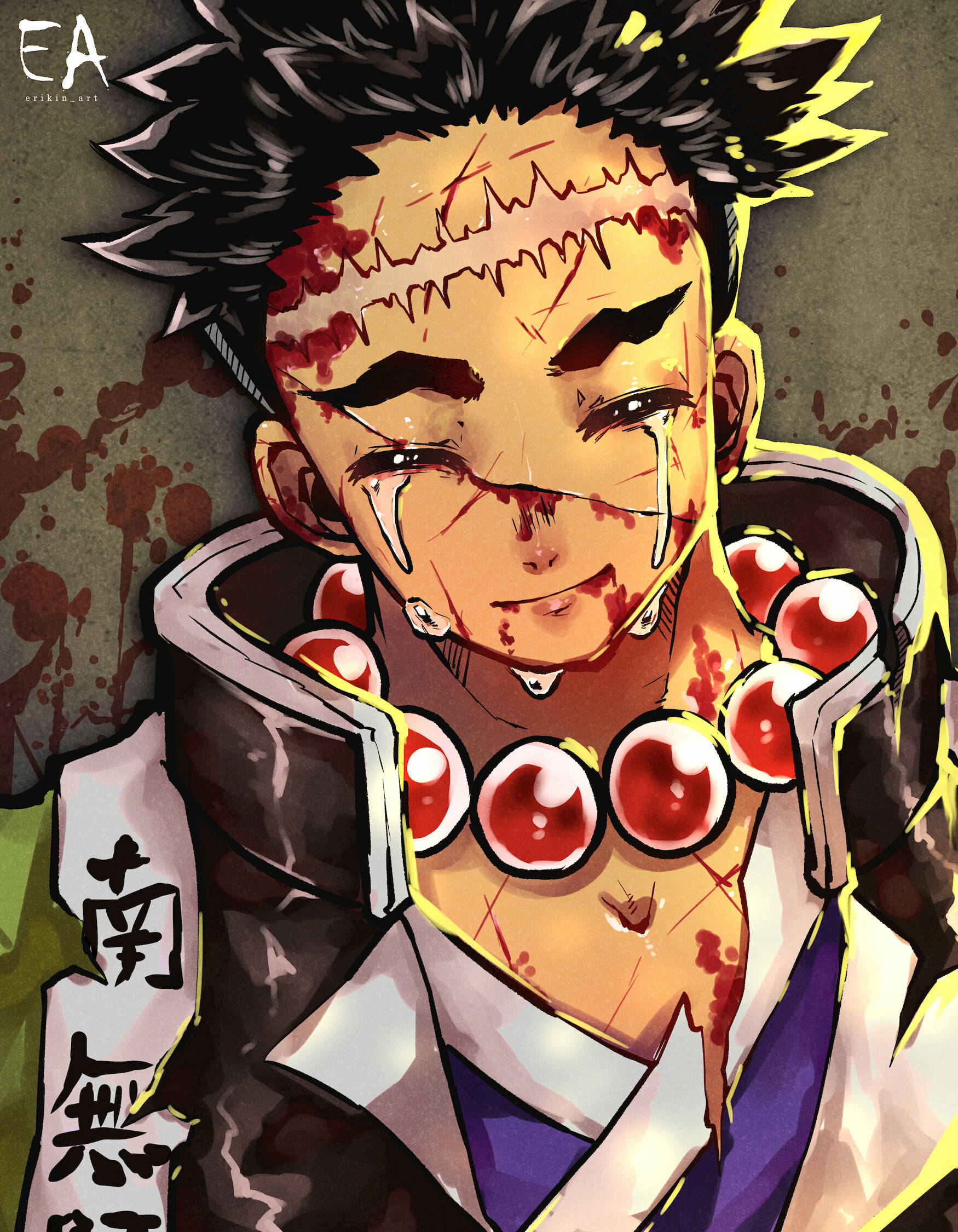 Gyomei Himejima, spiky hair, red bead necklace, Full HD Phone Wallpaper