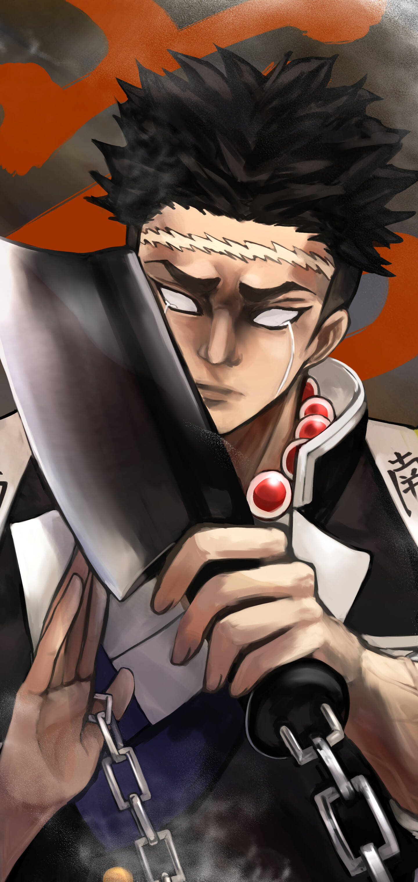 Gyomei Himejima, axe, chains, 2K Phone Wallpaper