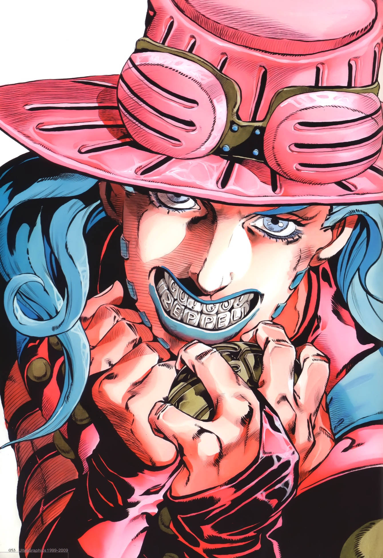 Gyro Zeppeli, blue hair, pink hat, Full HD Phone Wallpaper