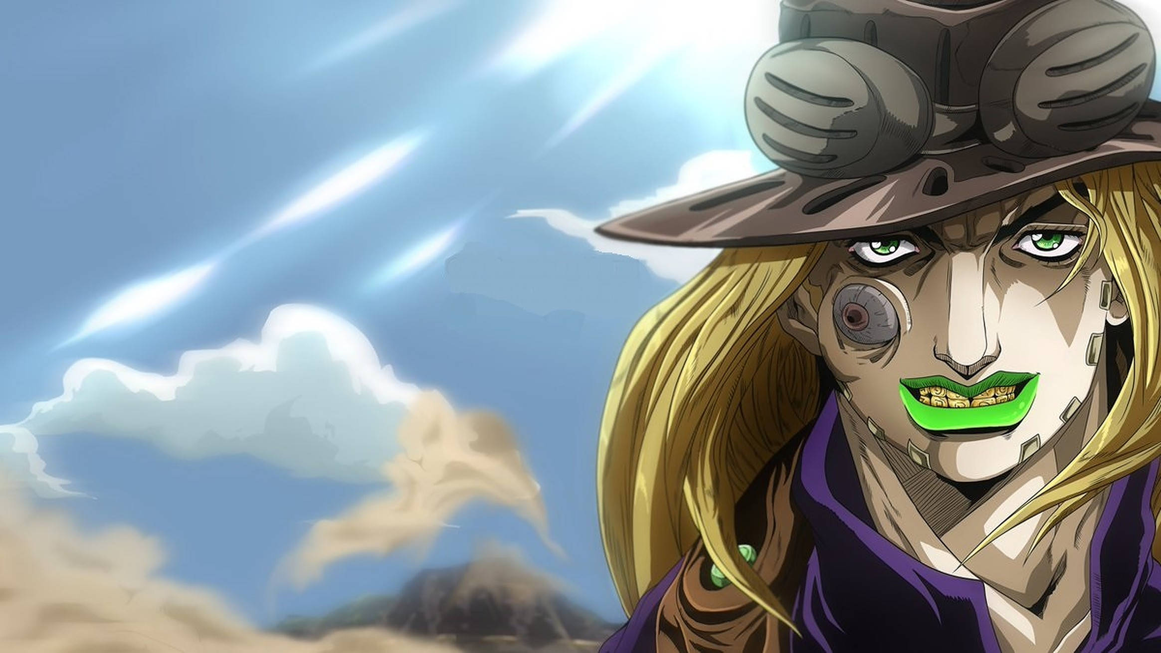 Gyro Zeppeli, green lips, mechanical eye, Full HD Desktop Wallpaper