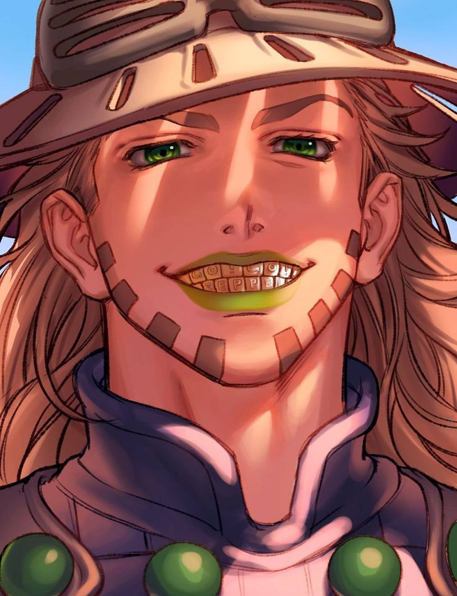 Gyro Zeppeli, green eyes, wide grin, Full HD Phone Wallpaper