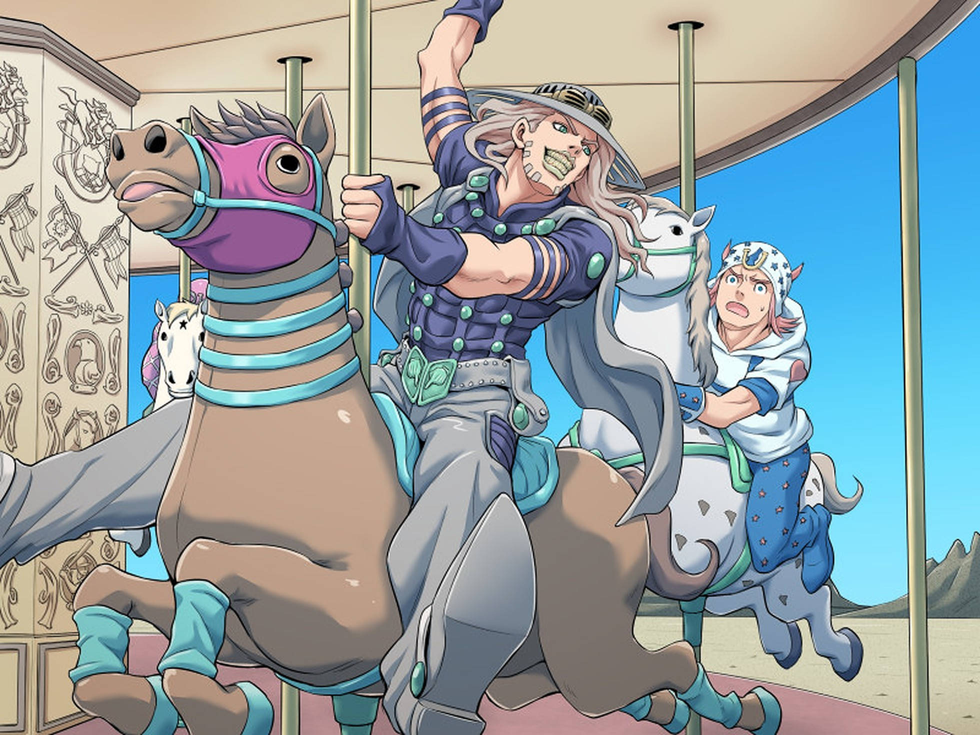 Gyro Zeppeli, carousel, colorful carousel horse, Full HD Desktop Wallpaper