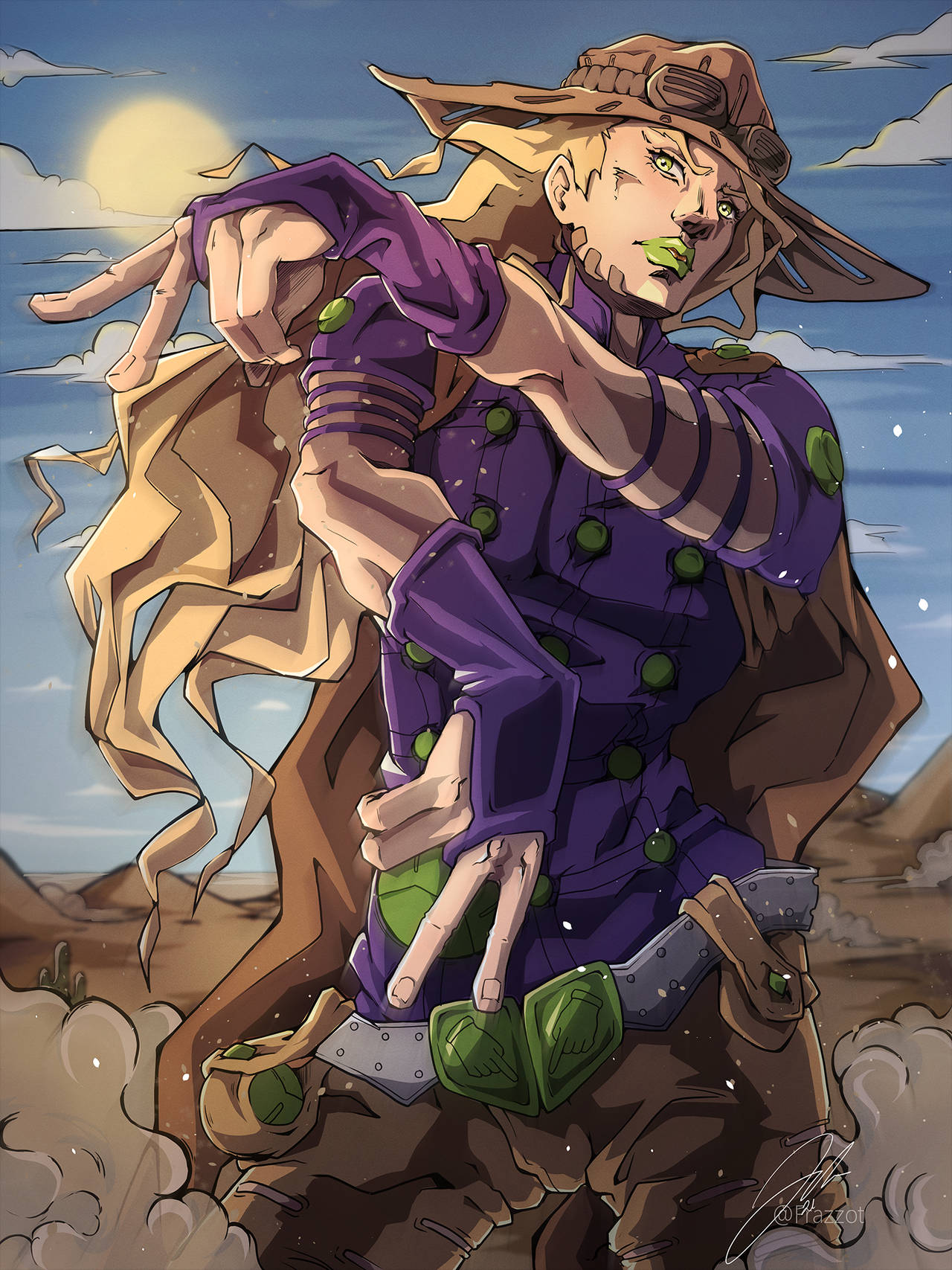 Gyro Zeppeli, purple outfit, wide-brimmed hat, HD Phone Wallpaper