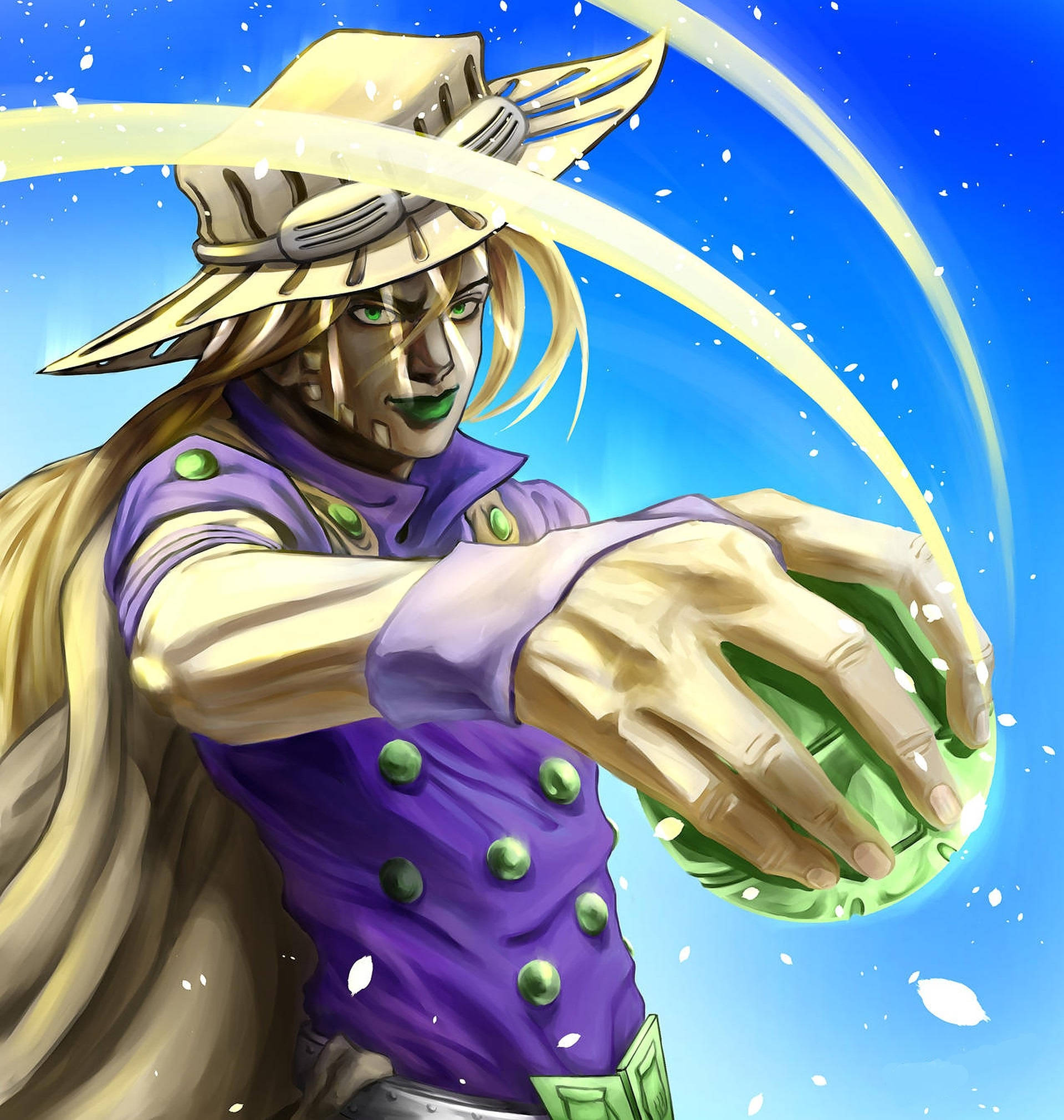 Gyro Zeppeli, purple coat, hat, Full HD Phone Wallpaper