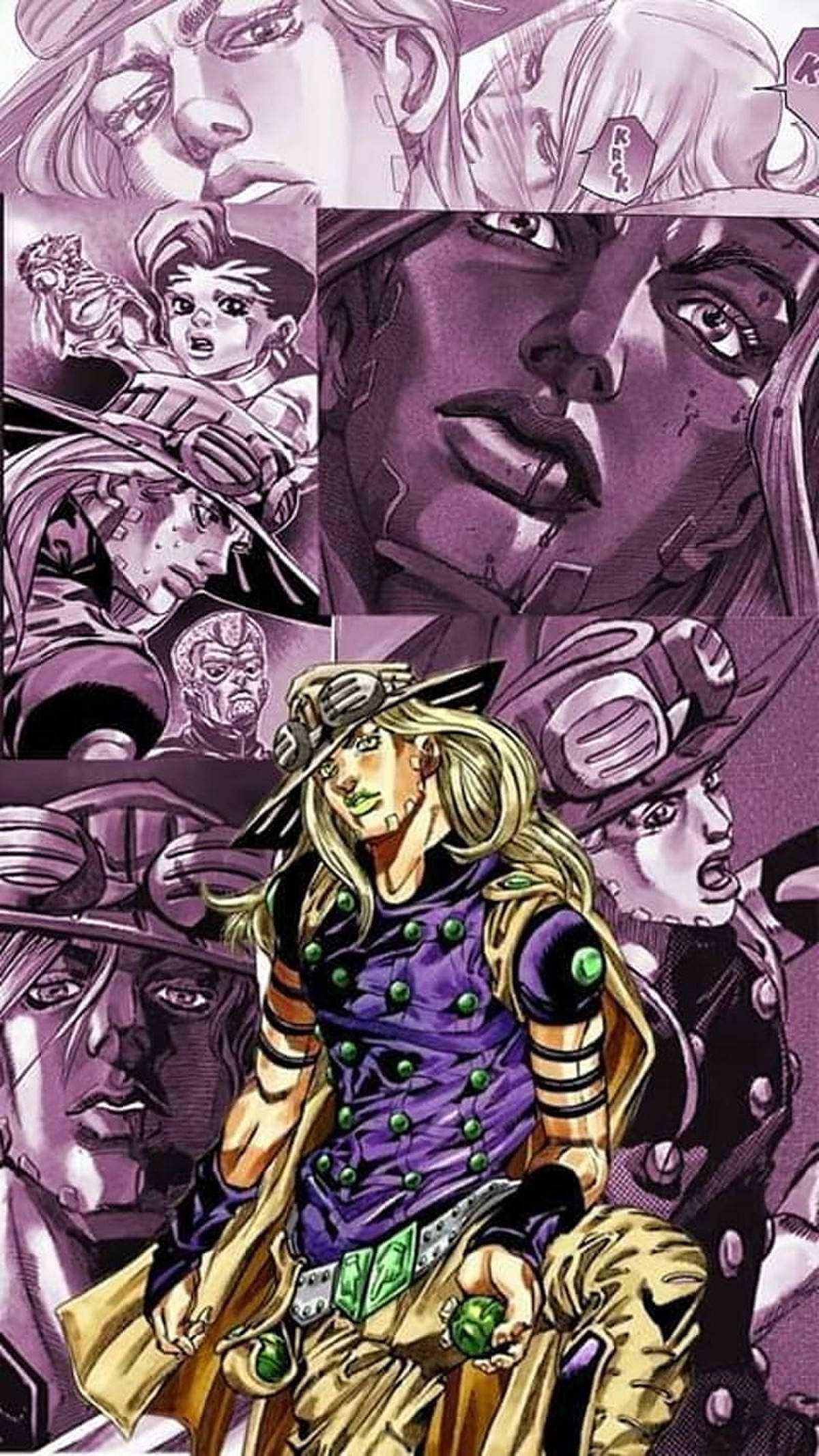 Gyro Zeppeli, purple and gold attire, monochrome purple tones, Full HD Phone Wallpaper