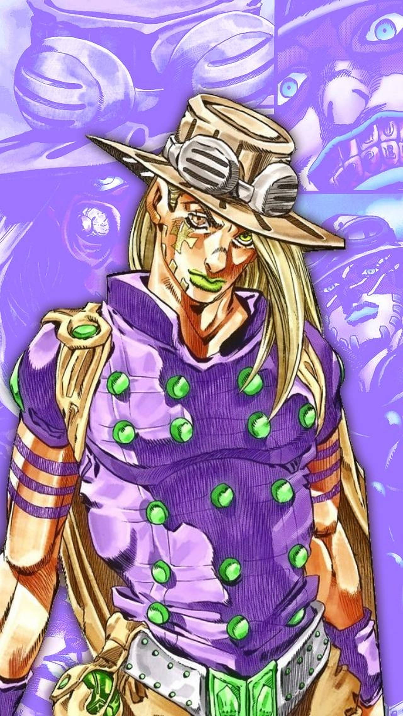 Gyro Zeppeli, purple outfit, green buttons, Full HD Phone Wallpaper