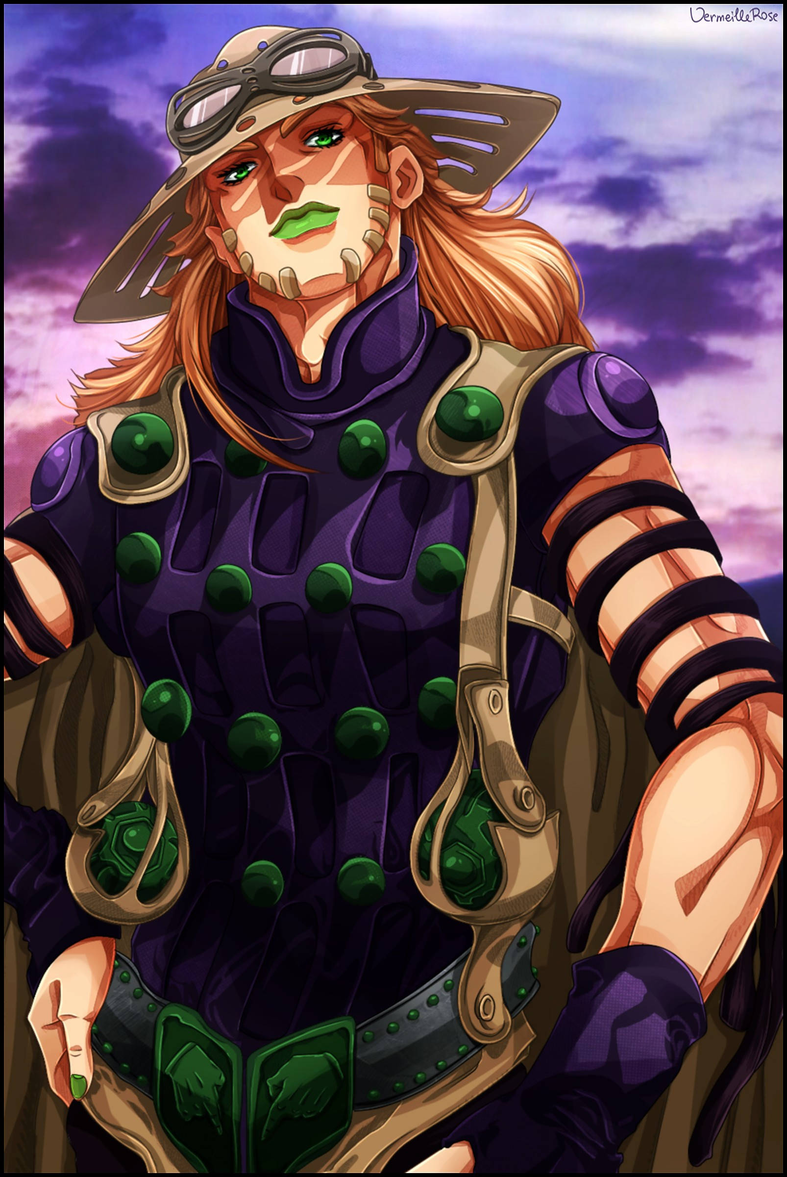 Gyro Zeppeli, green lips, goggles, Full HD Phone Wallpaper