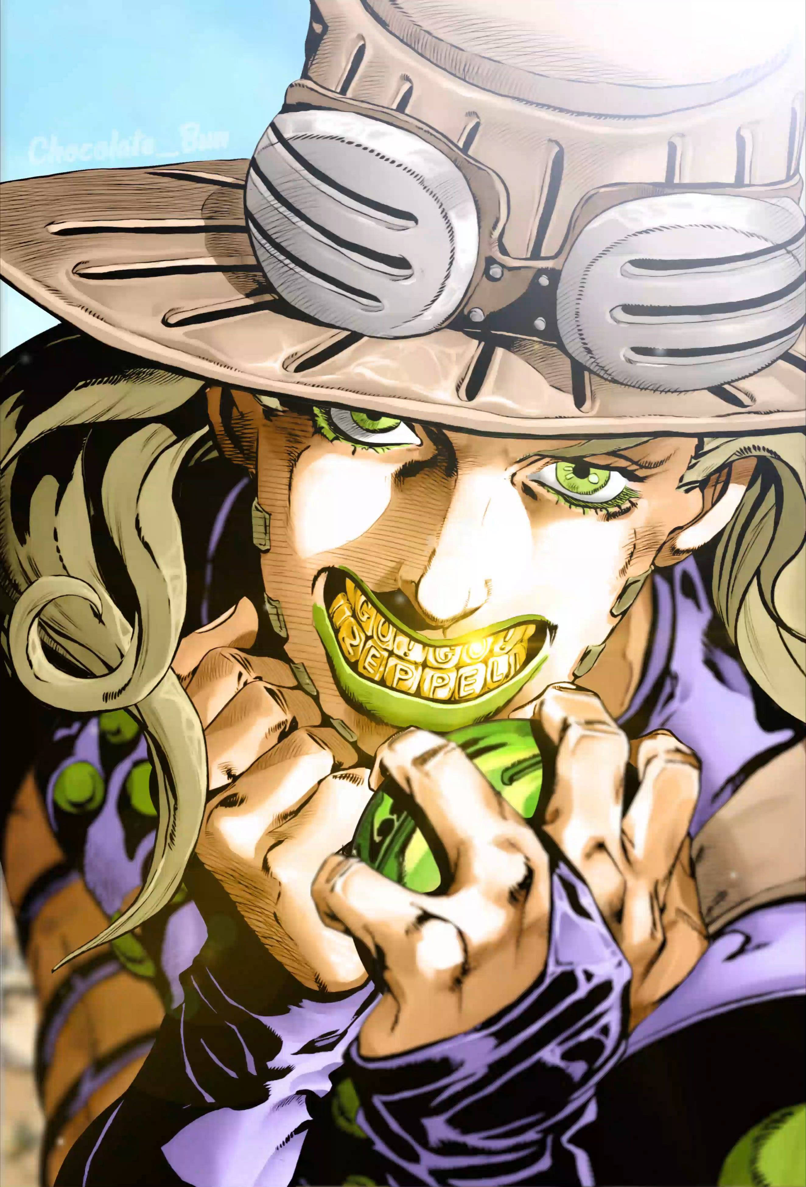 Gyro Zeppeli, green eyes, wide grin, 4K Phone Wallpaper