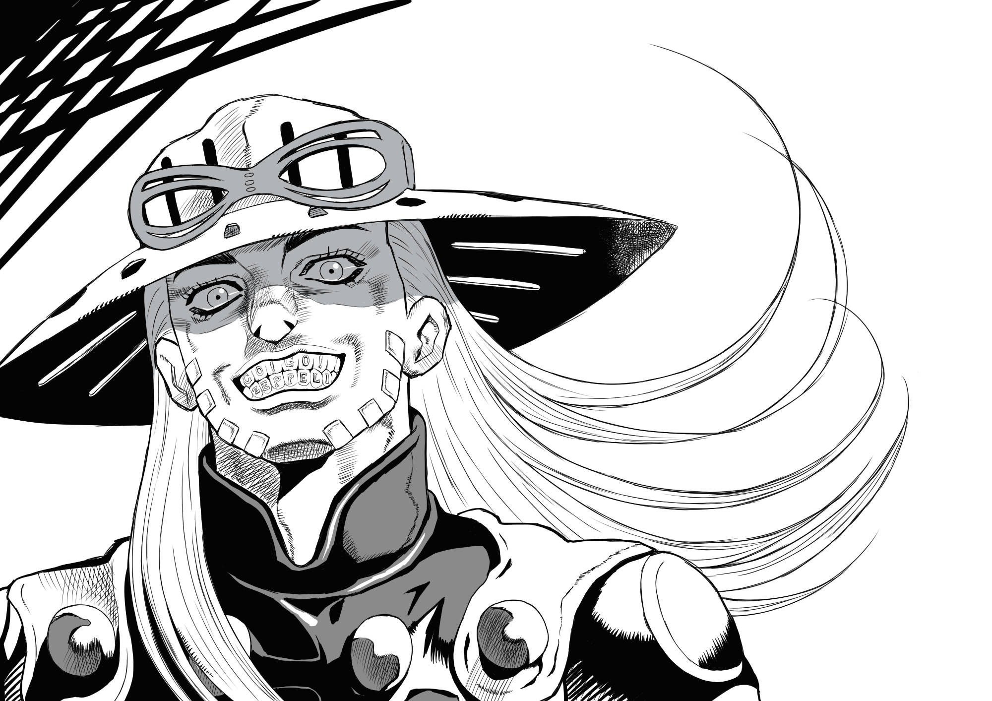 Gyro Zeppeli, black and white, goggles, Full HD Desktop Wallpaper