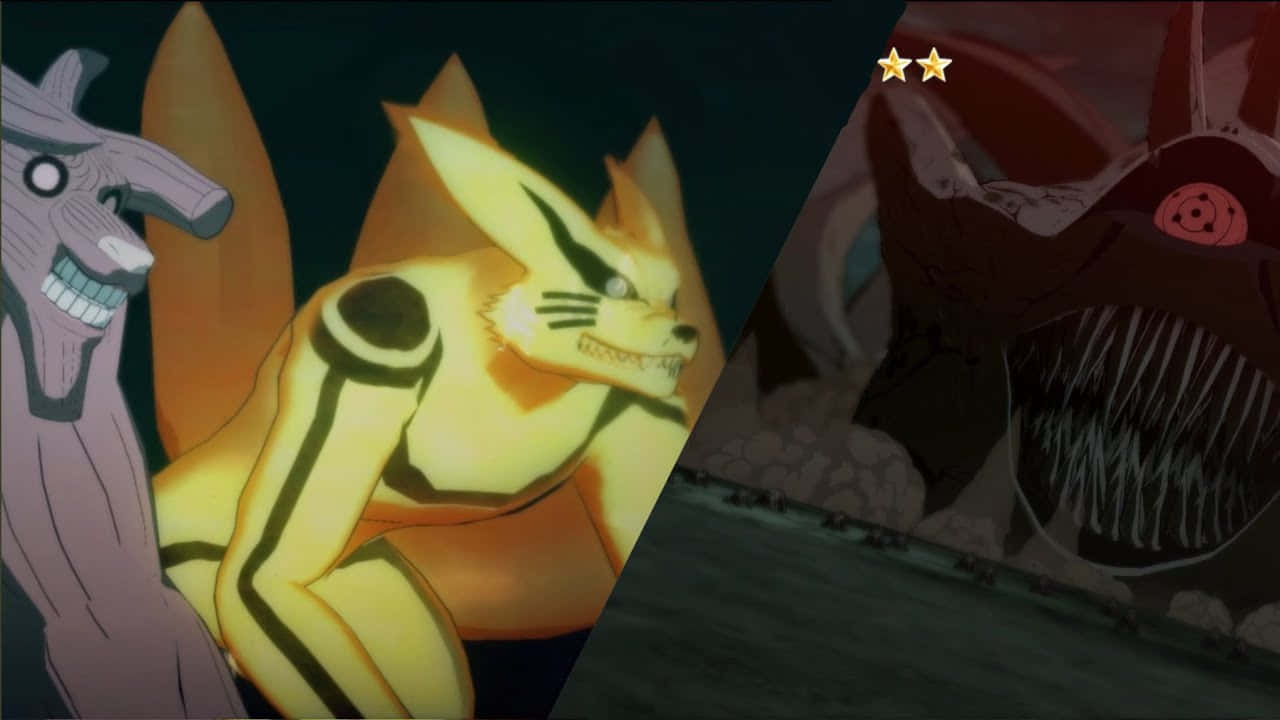 Gyuki, glowing yellow nine-tailed fox, dark monstrous entity, HD Desktop Wallpaper