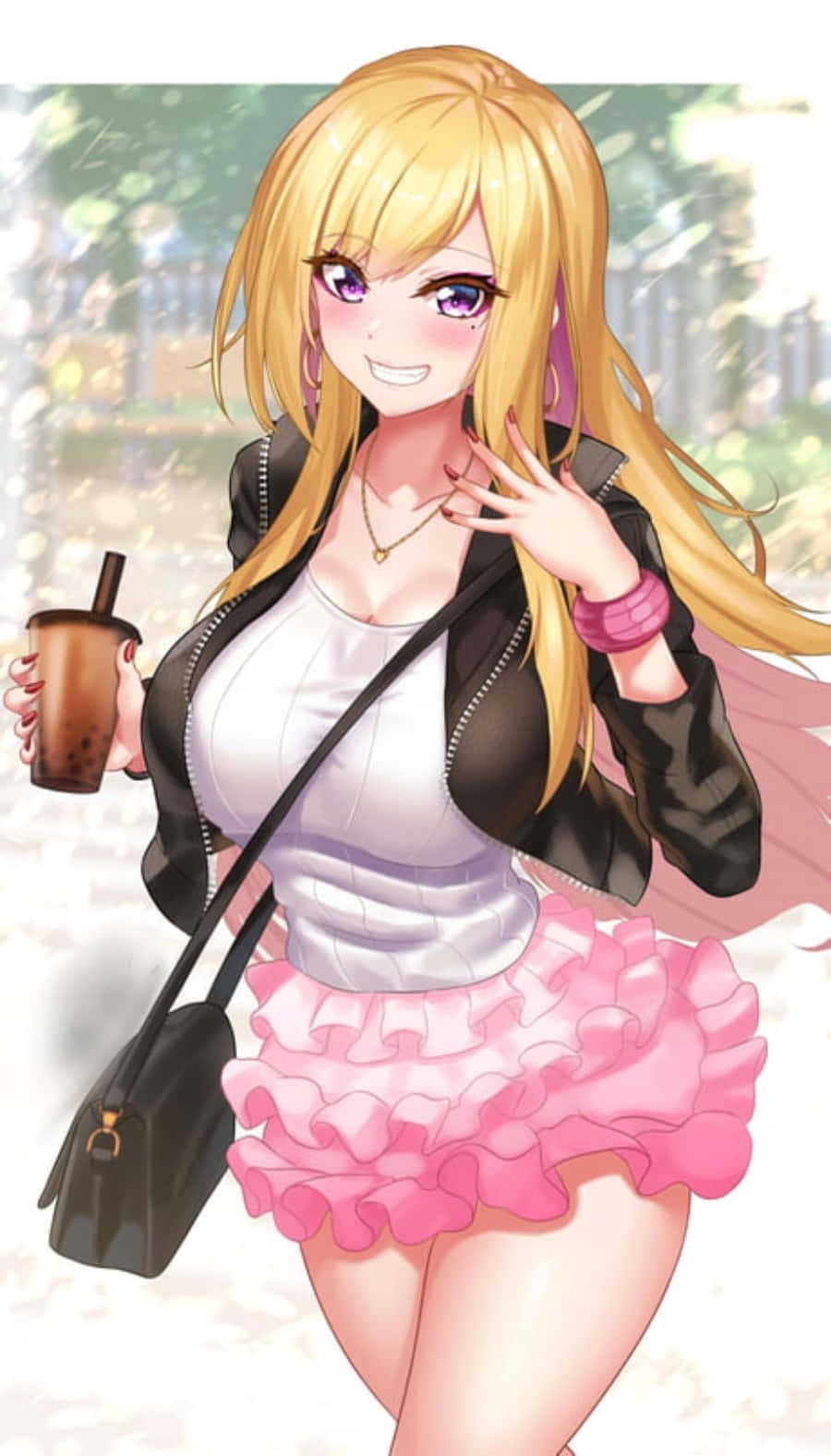 Gyaru, bubble tea, blonde hair, HD Phone Wallpaper