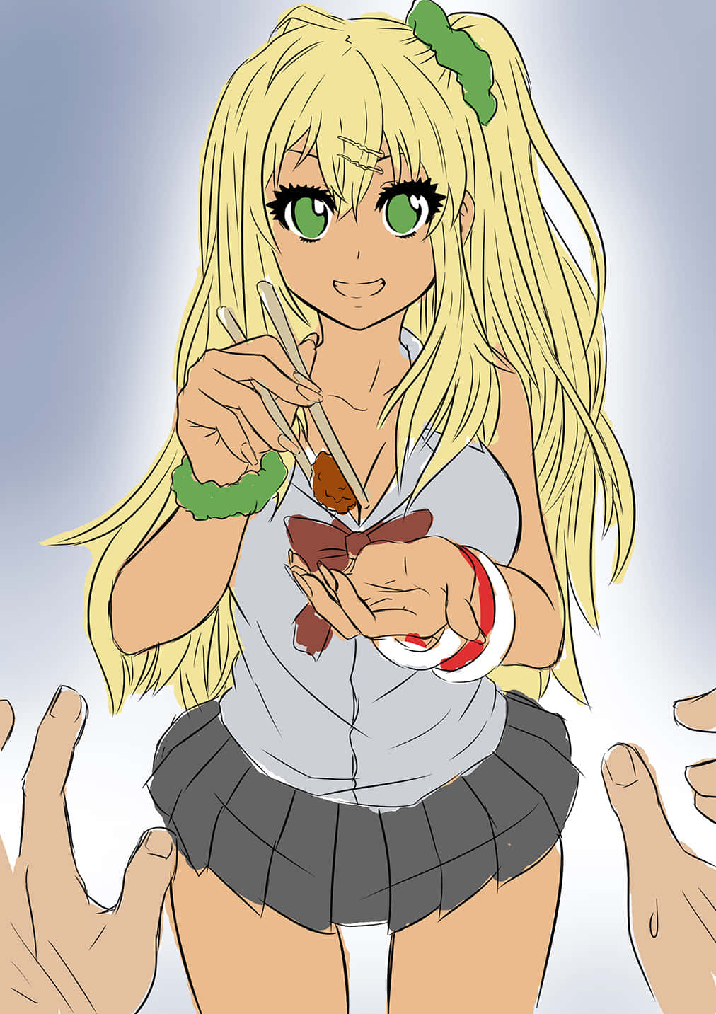 Gyaru, blonde hair, green eyes, HD Phone Wallpaper