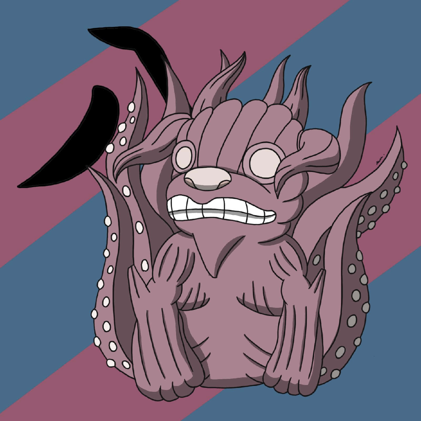 Gyuki, purple octopus monster, sharp teeth, HD Desktop Wallpaper