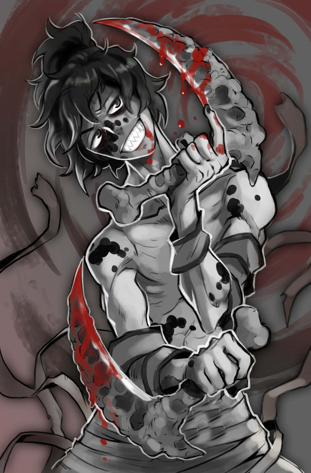 Gyutaro, dark hair, bloodied curved blade, Full HD Phone Wallpaper