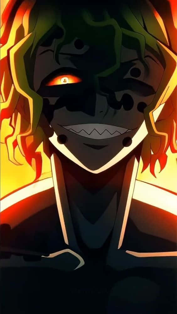 Gyutaro, glowing orange eye, fiery hair, SD Phone Wallpaper