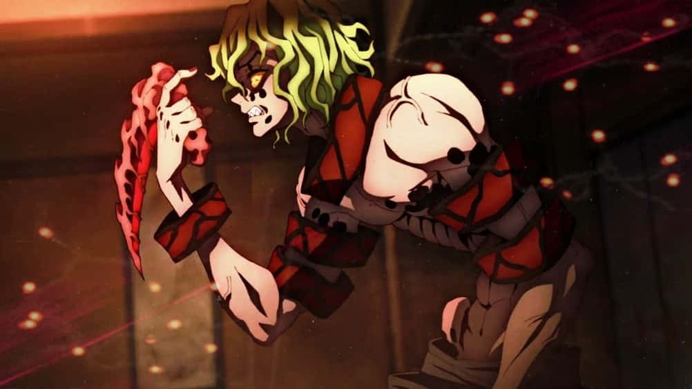 Gyutaro, green-haired anime demon, skull mask, SD Desktop Wallpaper