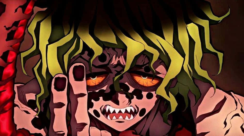 Gyutaro, red face, green hair, SD Desktop Wallpaper