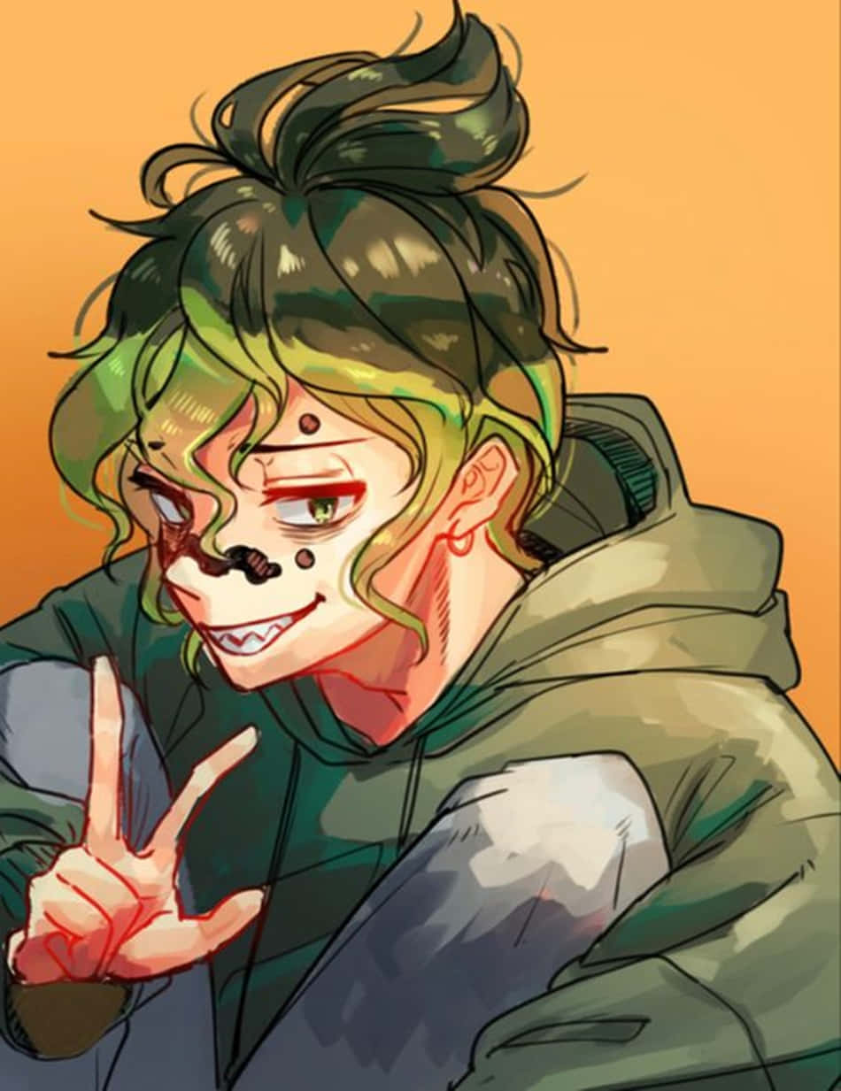 Gyutaro, green hair, face paint, SD Phone Wallpaper