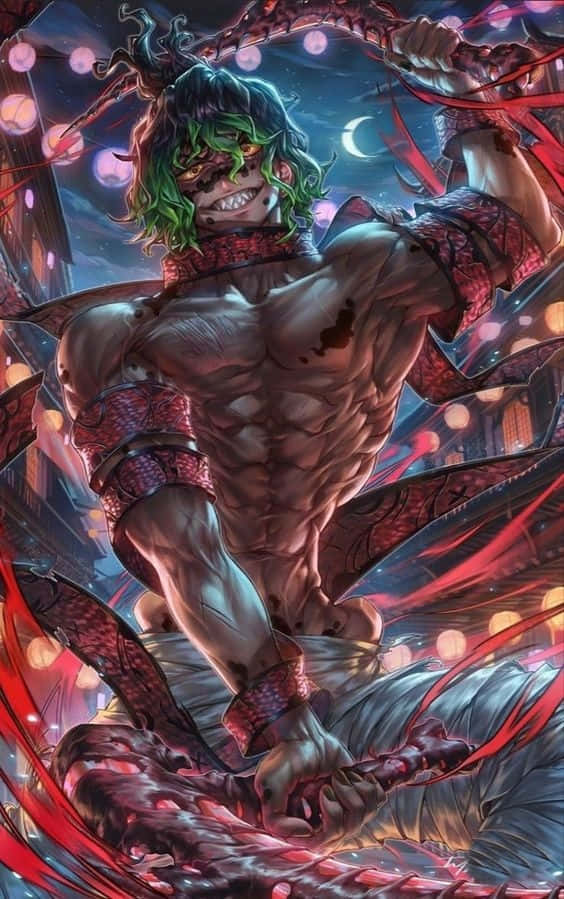 Gyutaro, green-haired, glowing eyes, SD Phone Wallpaper