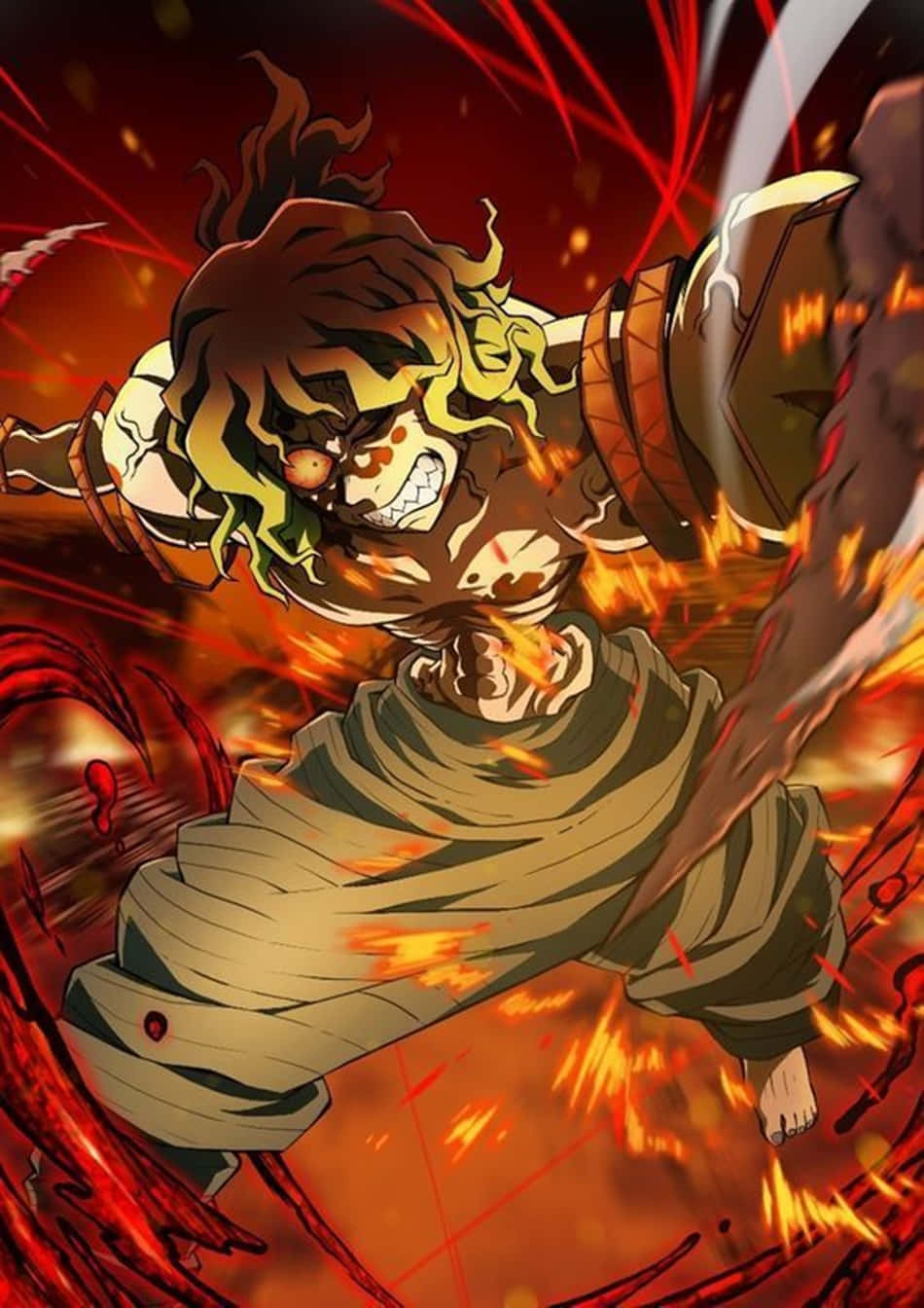 Gyutaro, flame, sword, HD Phone Wallpaper