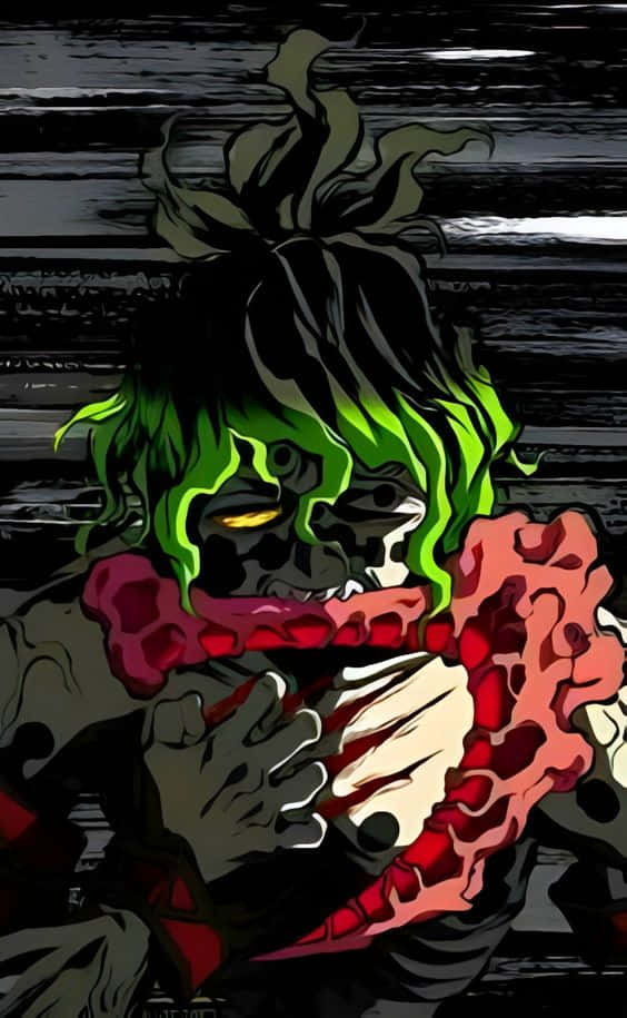 Gyutaro, glowing green hair, yellow eyes, SD Phone Wallpaper
