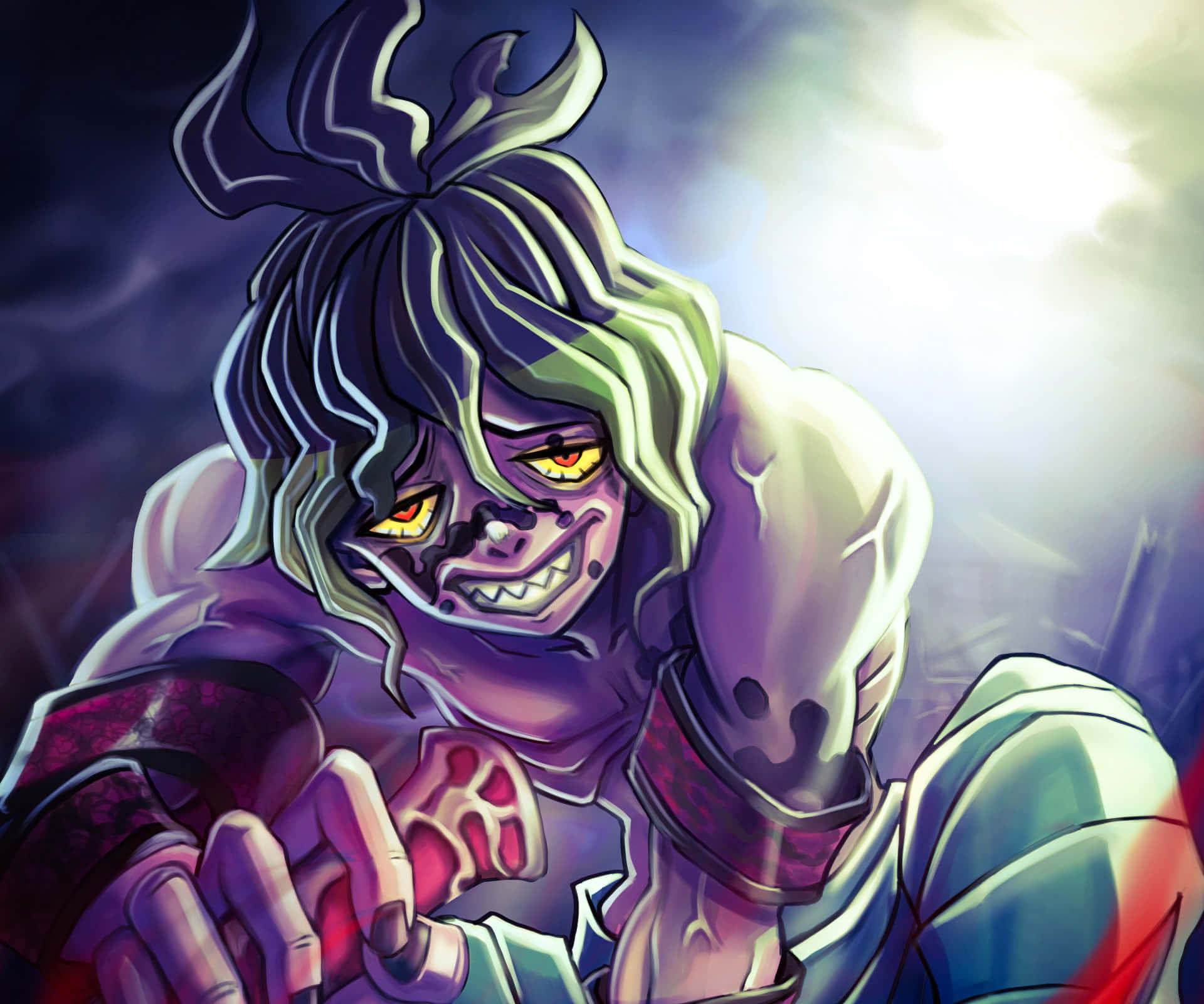 Gyutaro, glowing yellow eyes, purple hair, Full HD Desktop Wallpaper