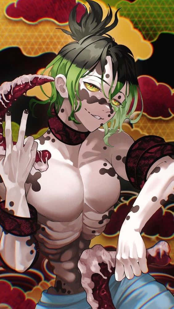 Gyutaro, green hair, skeleton, SD Phone Wallpaper