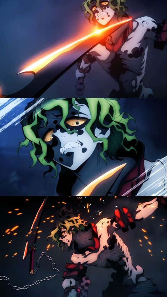 Gyutaro, green-haired demon, glowing sword, SD Phone Wallpaper