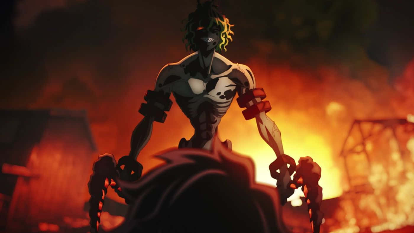 Gyutaro, green hair, skull markings, HD Desktop Wallpaper