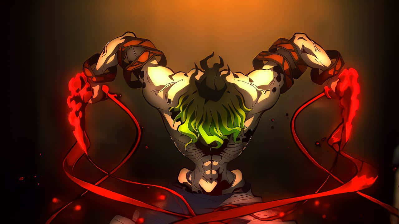 Gyutaro, green hair, red energy ribbons, HD Desktop Wallpaper