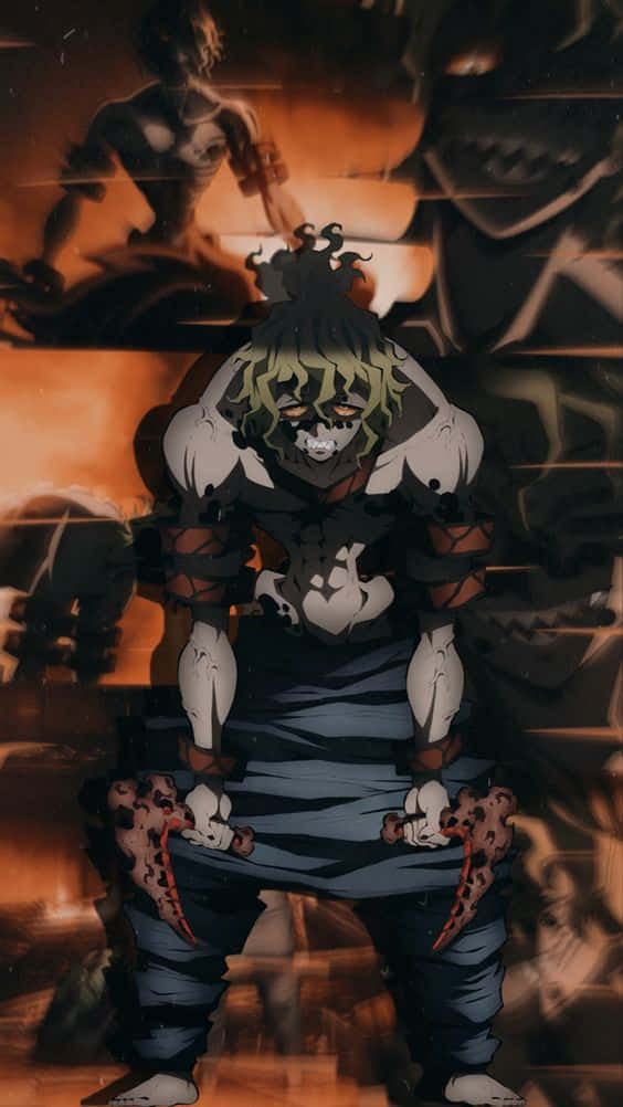 Gyutaro, purple cat, green hair, SD Phone Wallpaper