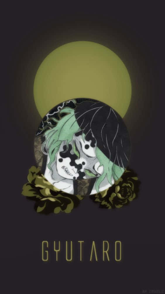 Gyutaro, green and black hair, split face, SD Phone Wallpaper