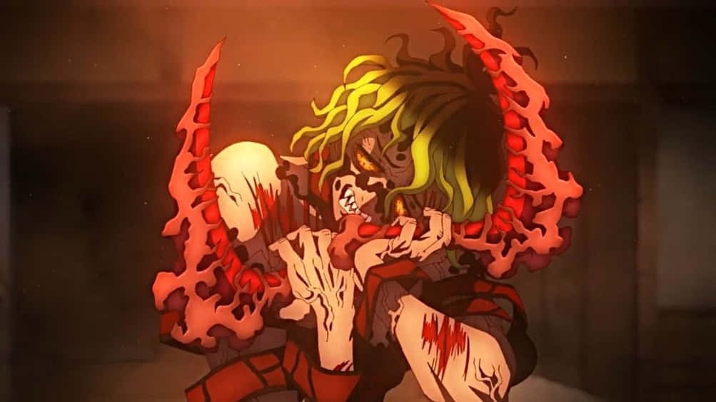Gyutaro, glowing yellow hair, red spiked wings, SD Desktop Wallpaper