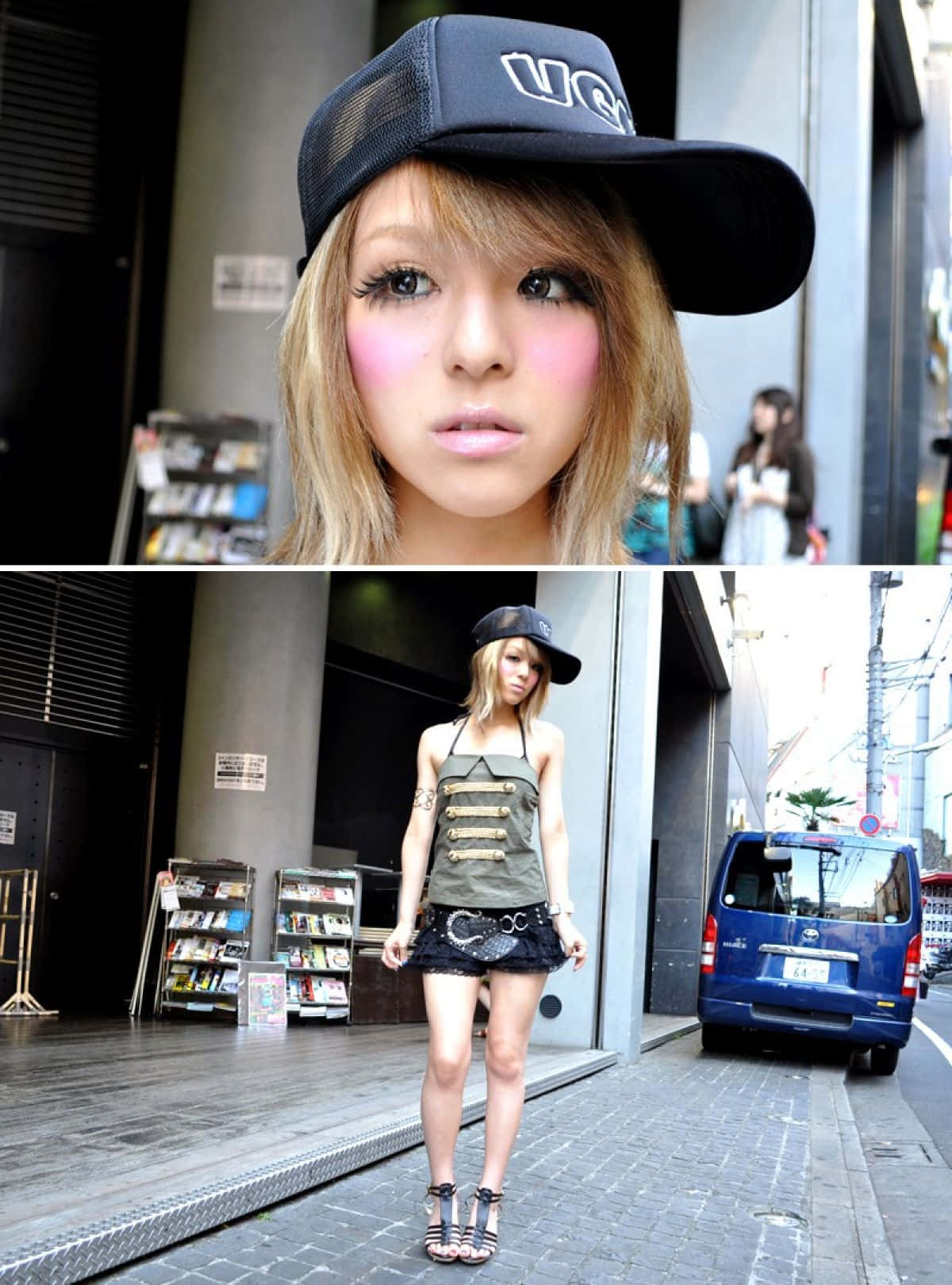 gyaru fashion, black cap, military-style outfit, HD Phone Wallpaper