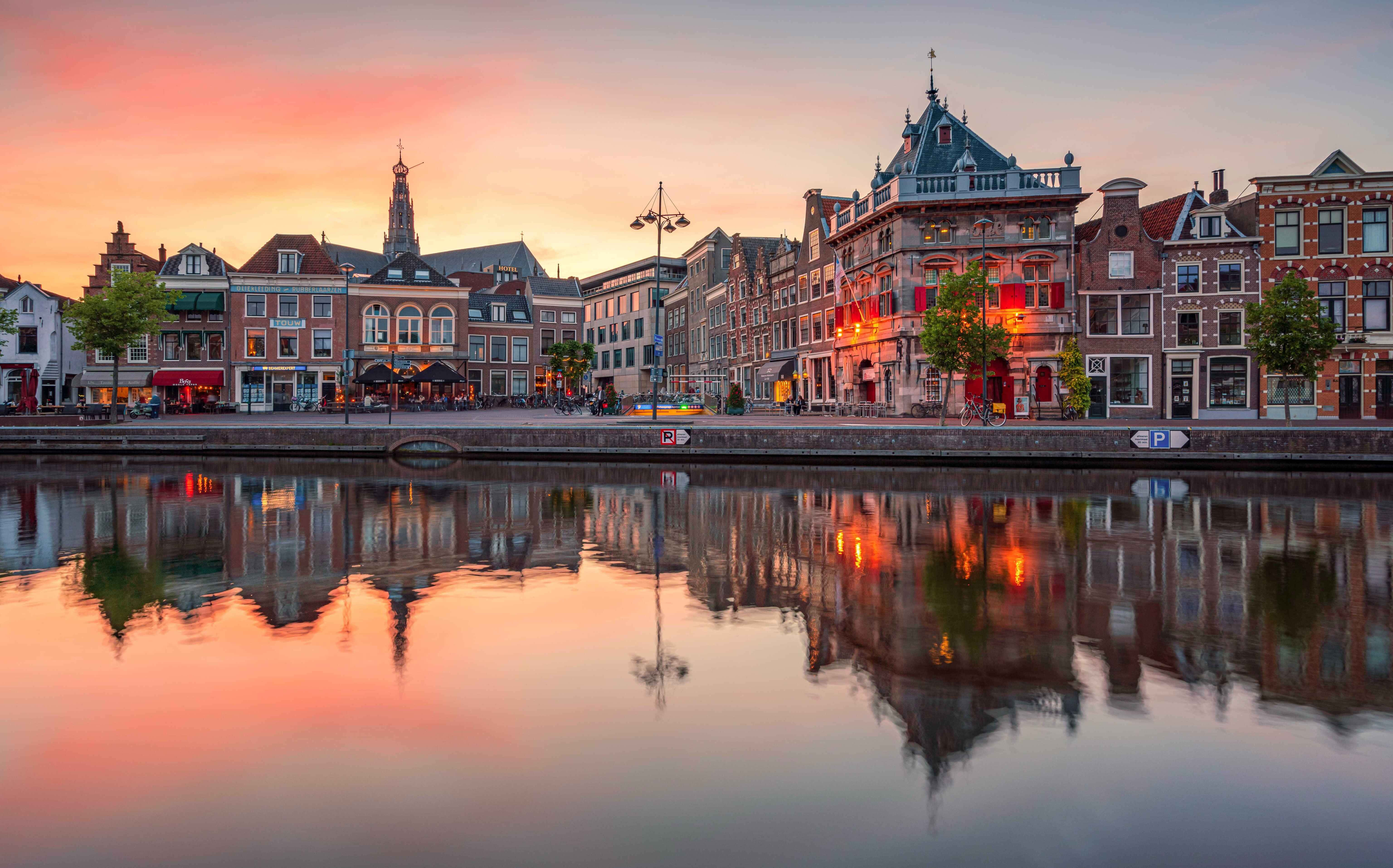 Haarlem, riverfront, sunset, 5K Desktop Wallpaper
