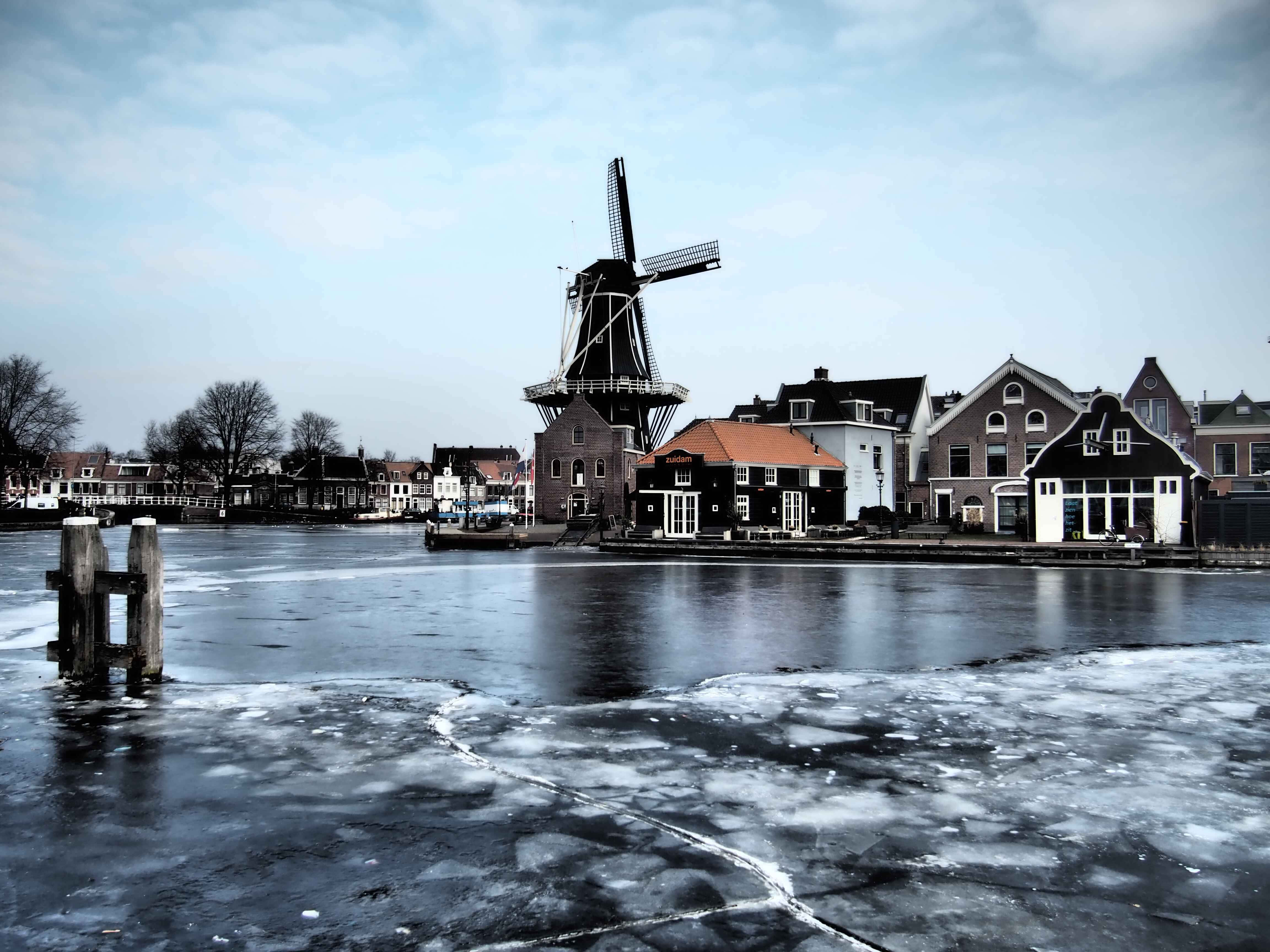 Haarlem, winter, windmill, 4K Desktop Wallpaper