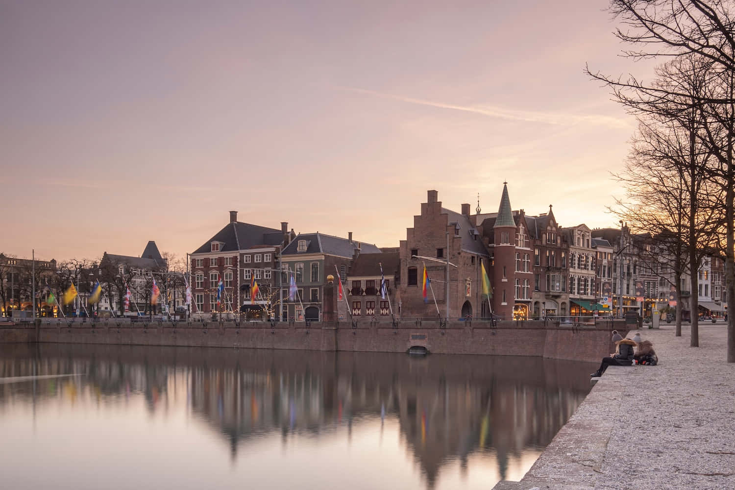 Haarlem, riverfront, sunset, HD Desktop Wallpaper