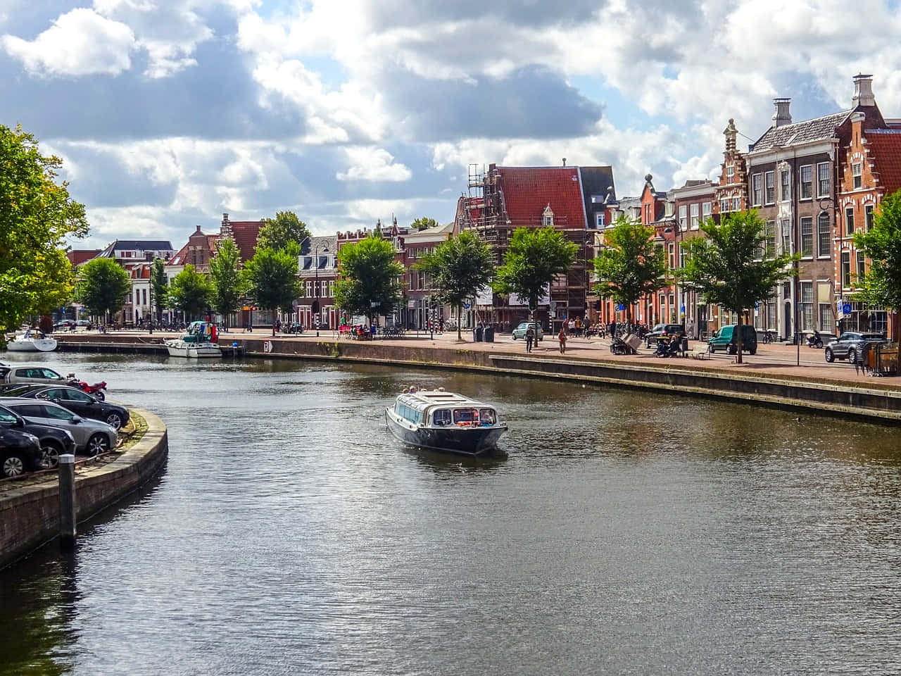 Haarlem, river canal, colorful brick buildings, HD Desktop Wallpaper