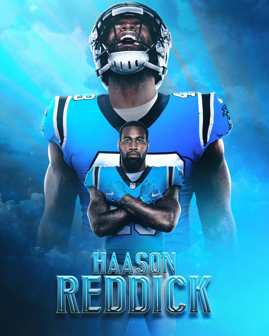 Haason Reddick, blue uniform, glowing blue background, HD Phone Wallpaper