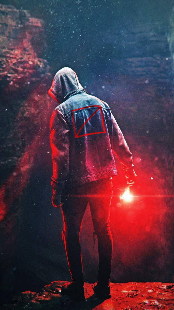 hacker, red light, hooded figure, SD Phone Wallpaper