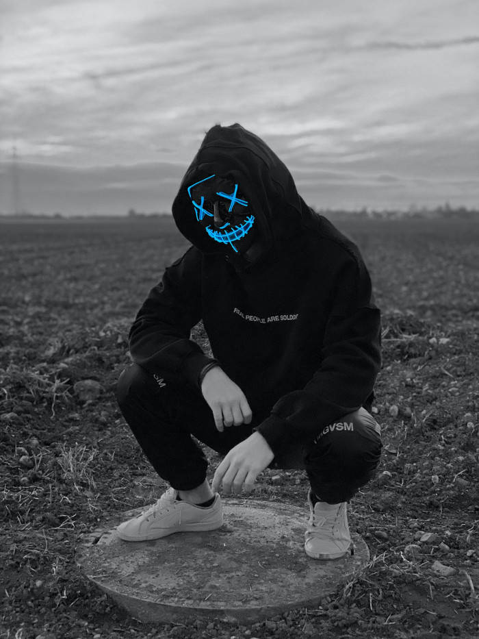 black hoodie, concrete slab, barren field, SD Phone Wallpaper