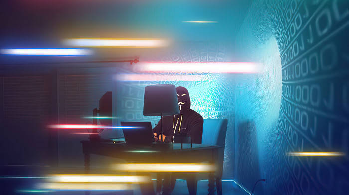 hacker, glowing desk, digital code, SD Desktop Wallpaper