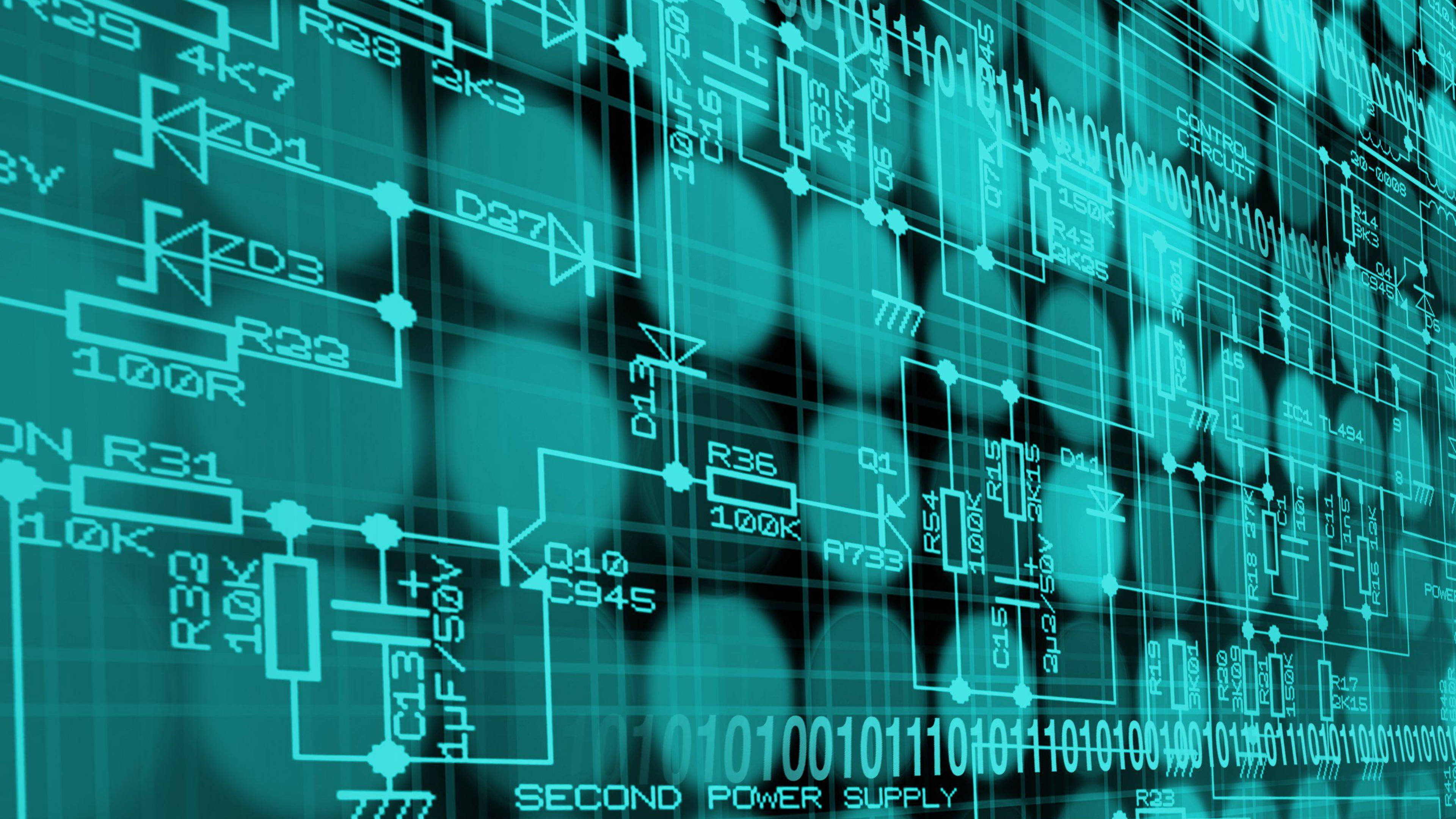 Programming Map Hacker 4K, glowing teal schematic diagram, electronic circuits, 4K Desktop Wallpaper