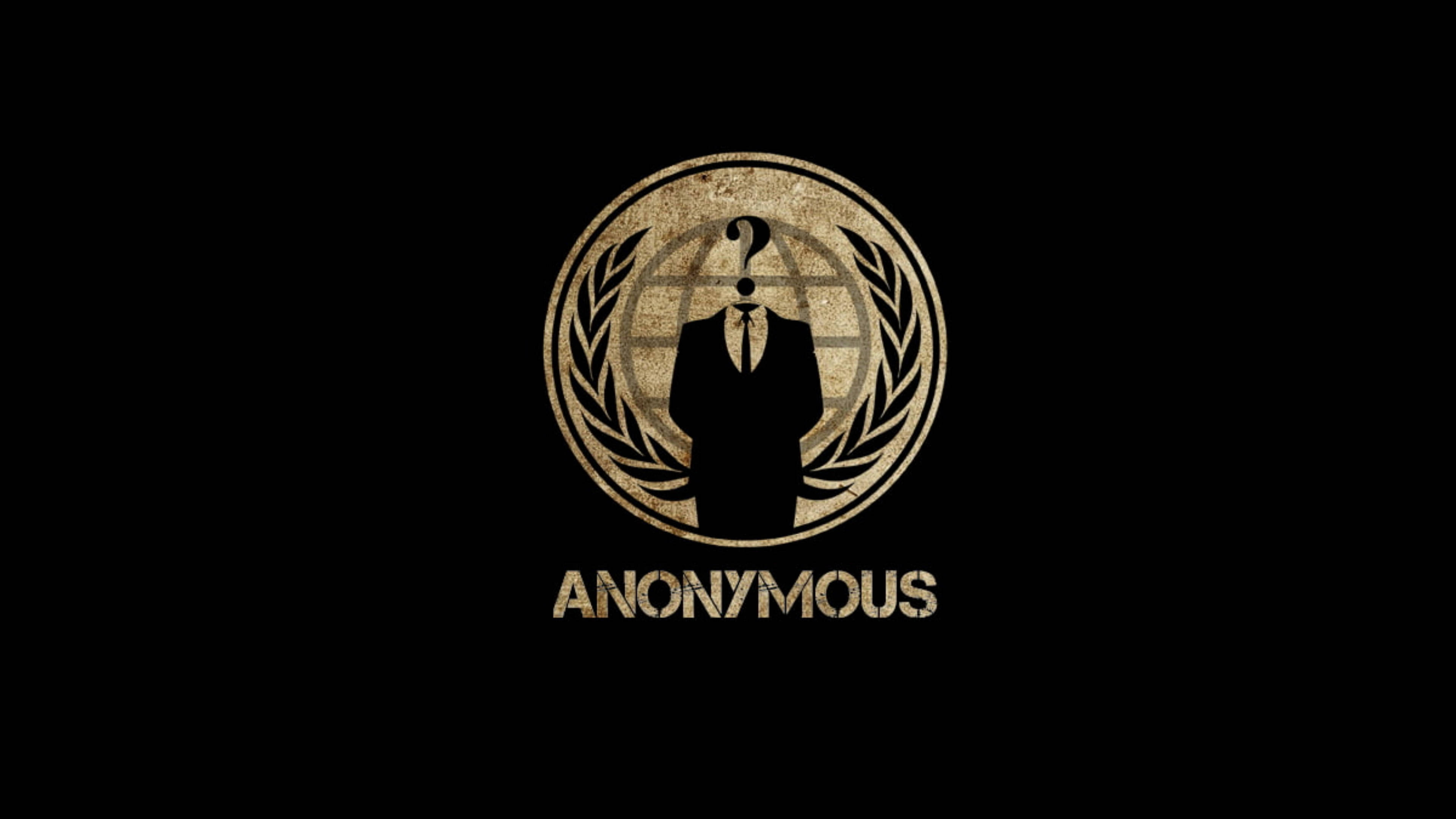 Anonymous, gold Anonymous logo, question mark head, 4K Desktop Wallpaper