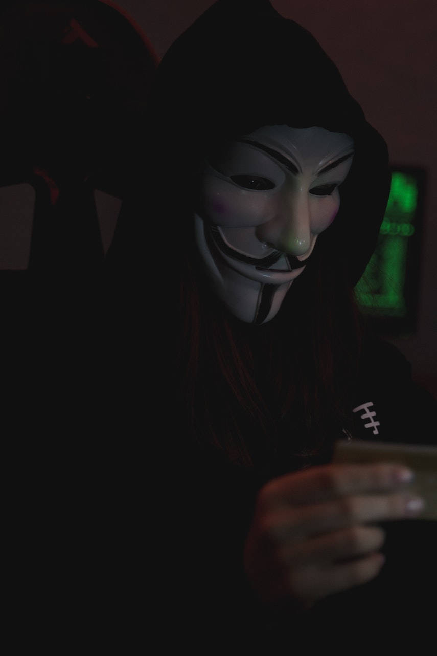 Hacker, black hoodie, white Guy Fawkes mask, HD Phone Wallpaper