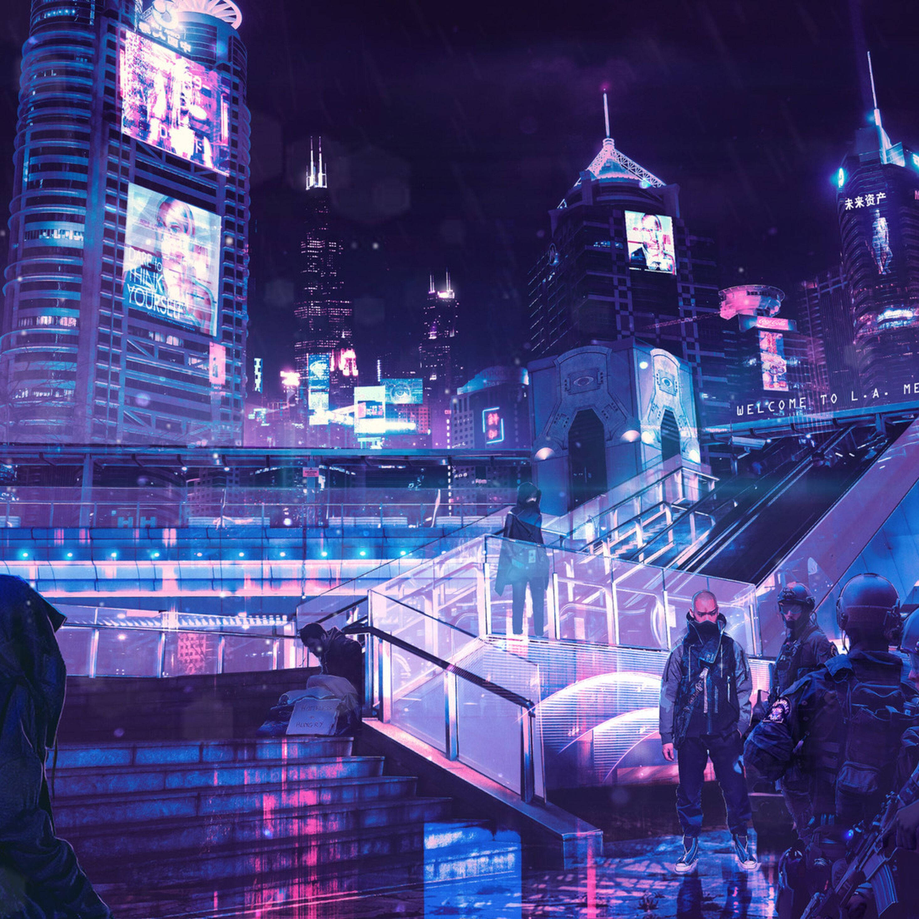 4K iPad, cyberpunk, neon-drenched, 2K Desktop Wallpaper